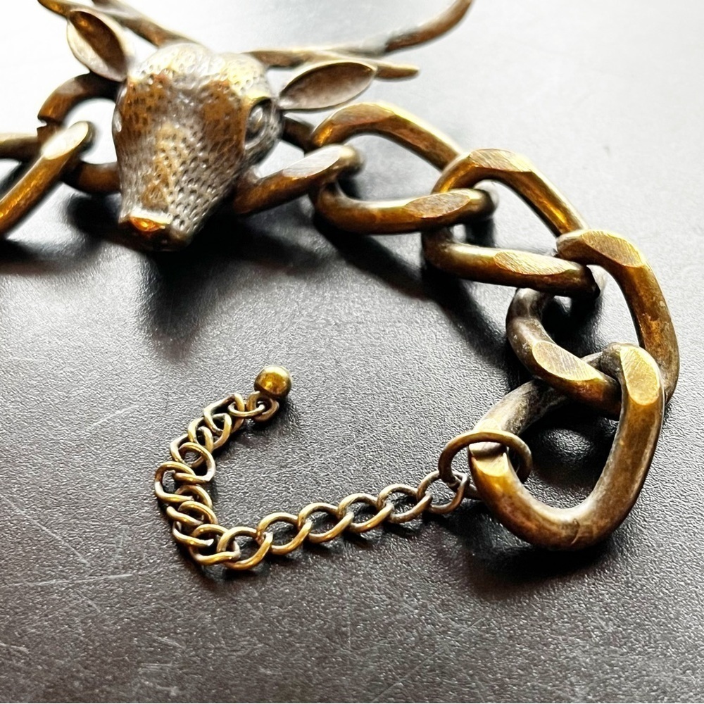 Western Women Dear Stag Head Gold Chain Link Bracelet Rodeo Huntress Biker Brass - Picture 4 of 12
